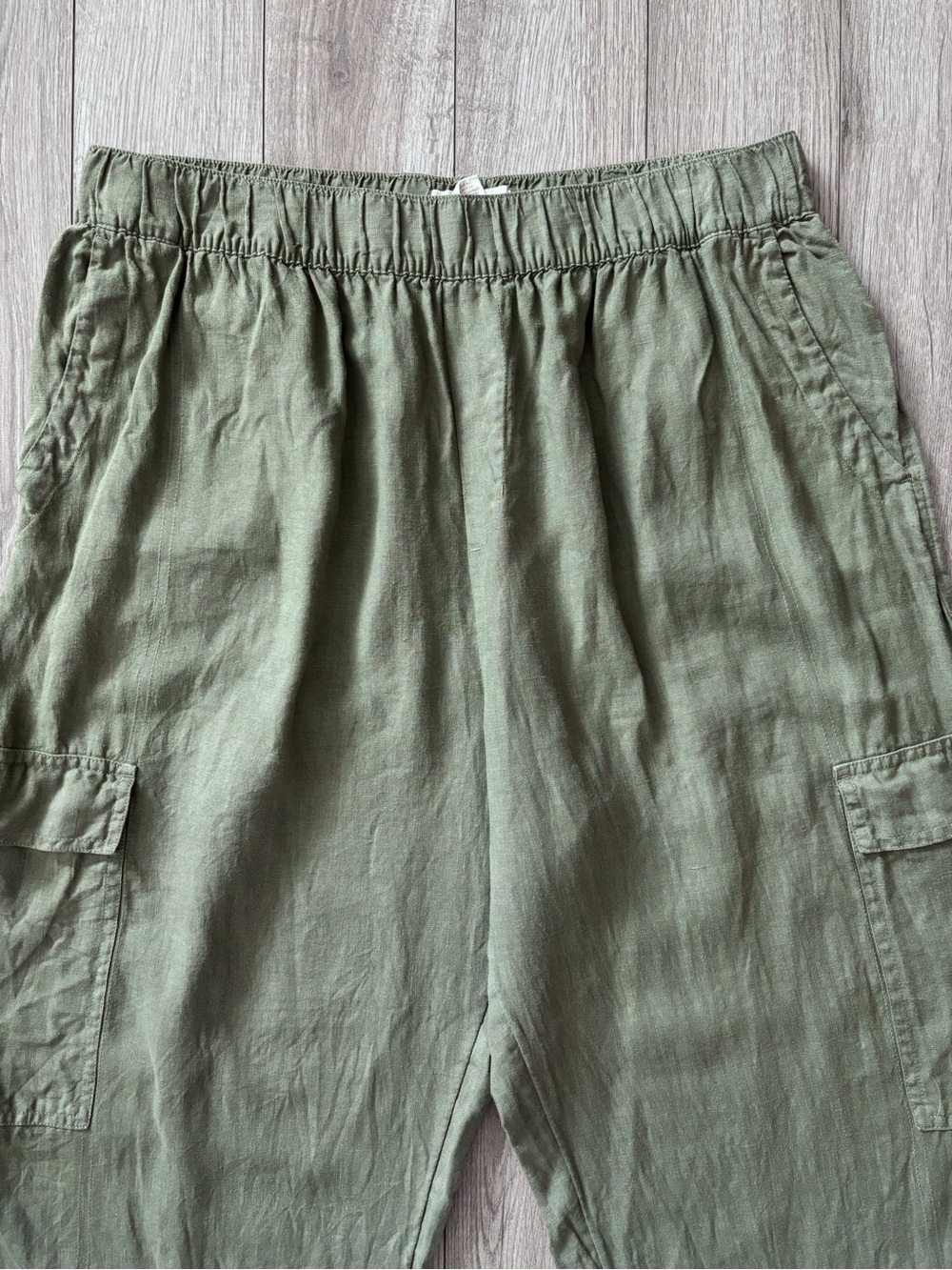 C&C California Linen Wide Leg Cargo Pants Sage Green Earthy Lagenlook Size XL - Picture 4 of 11